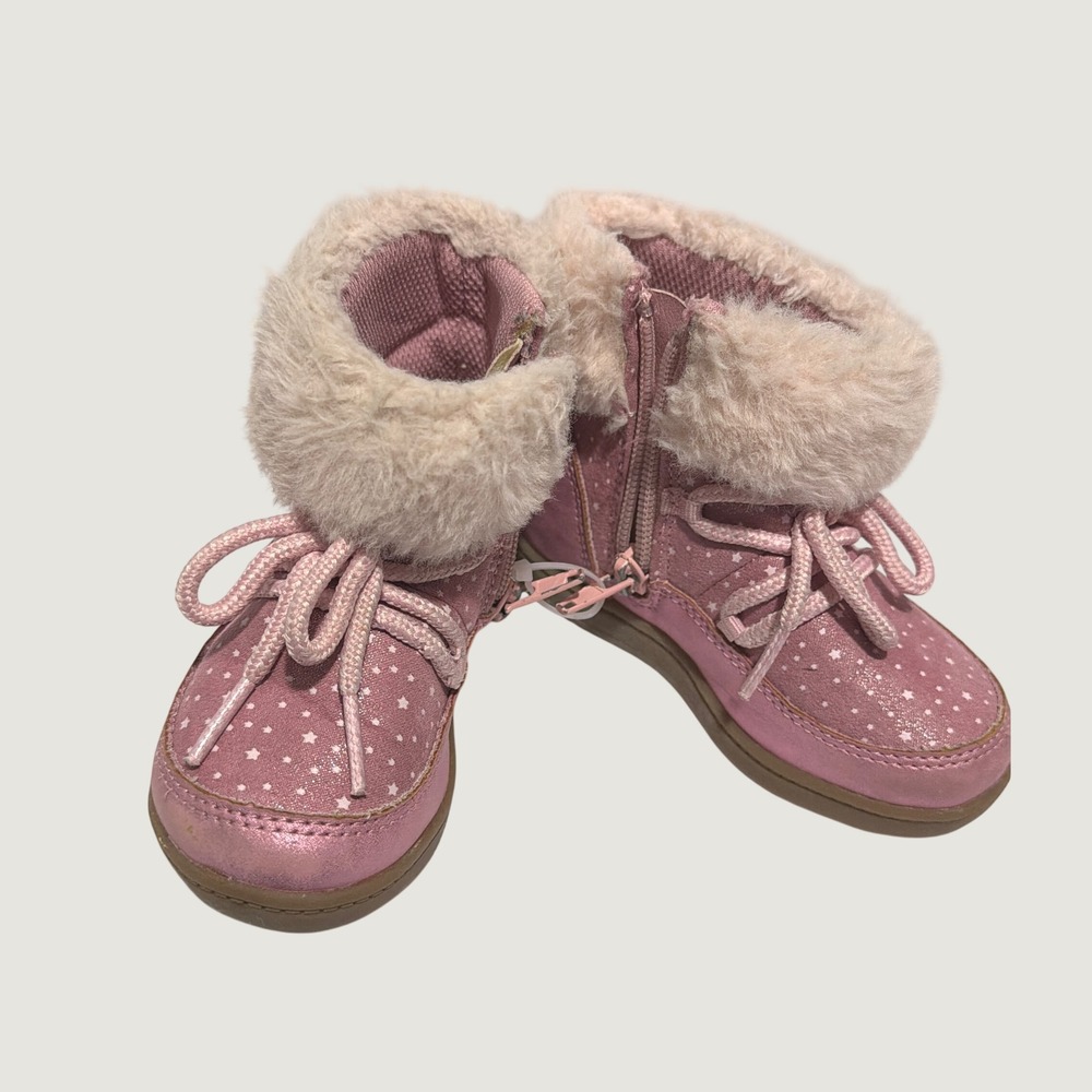 Stride Rite 360 Spruce Pink Metallic Star Faux Fur Winter Boots Kids 7M KG009902 - Picture 6 of 8